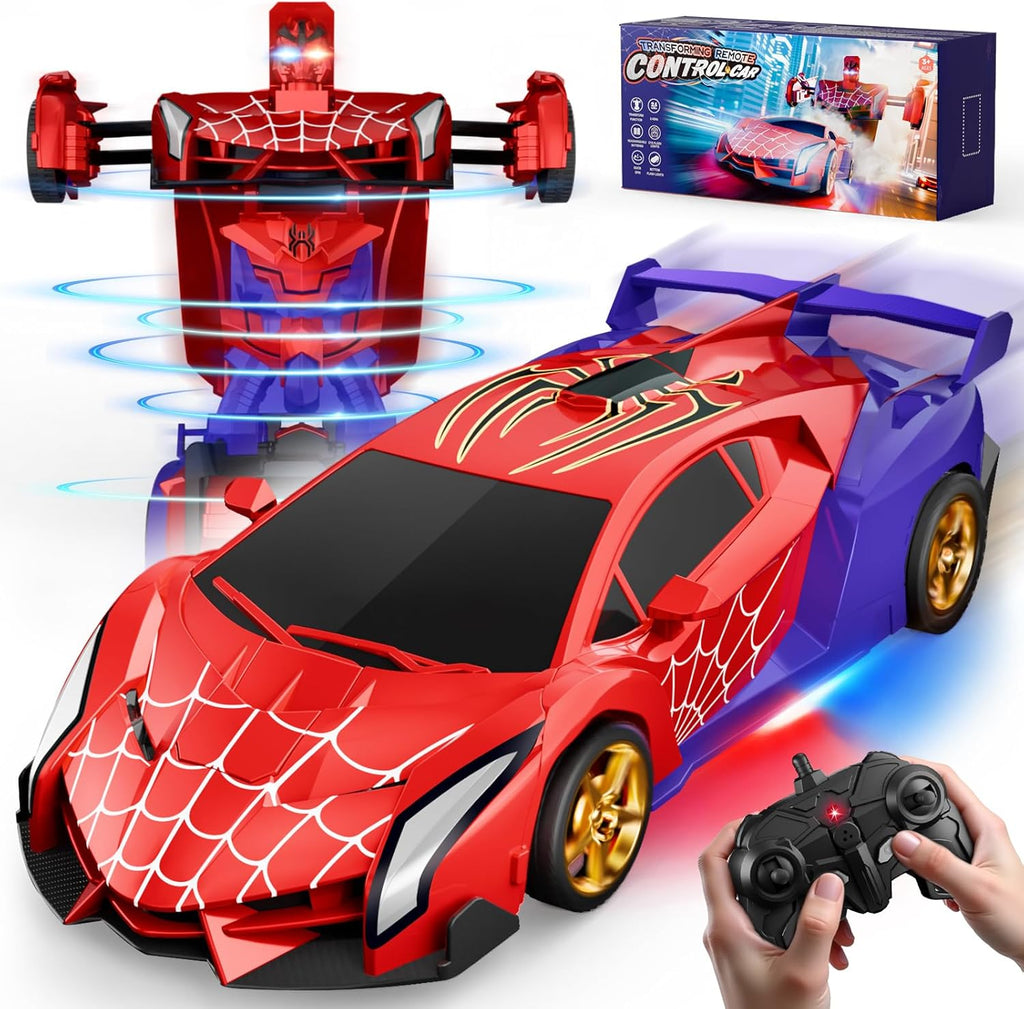 Spider Transform RC Cars Toys with Eye & Underbody Lights, 2.4GHz Remote Control Car One-Button Deformation, Fast