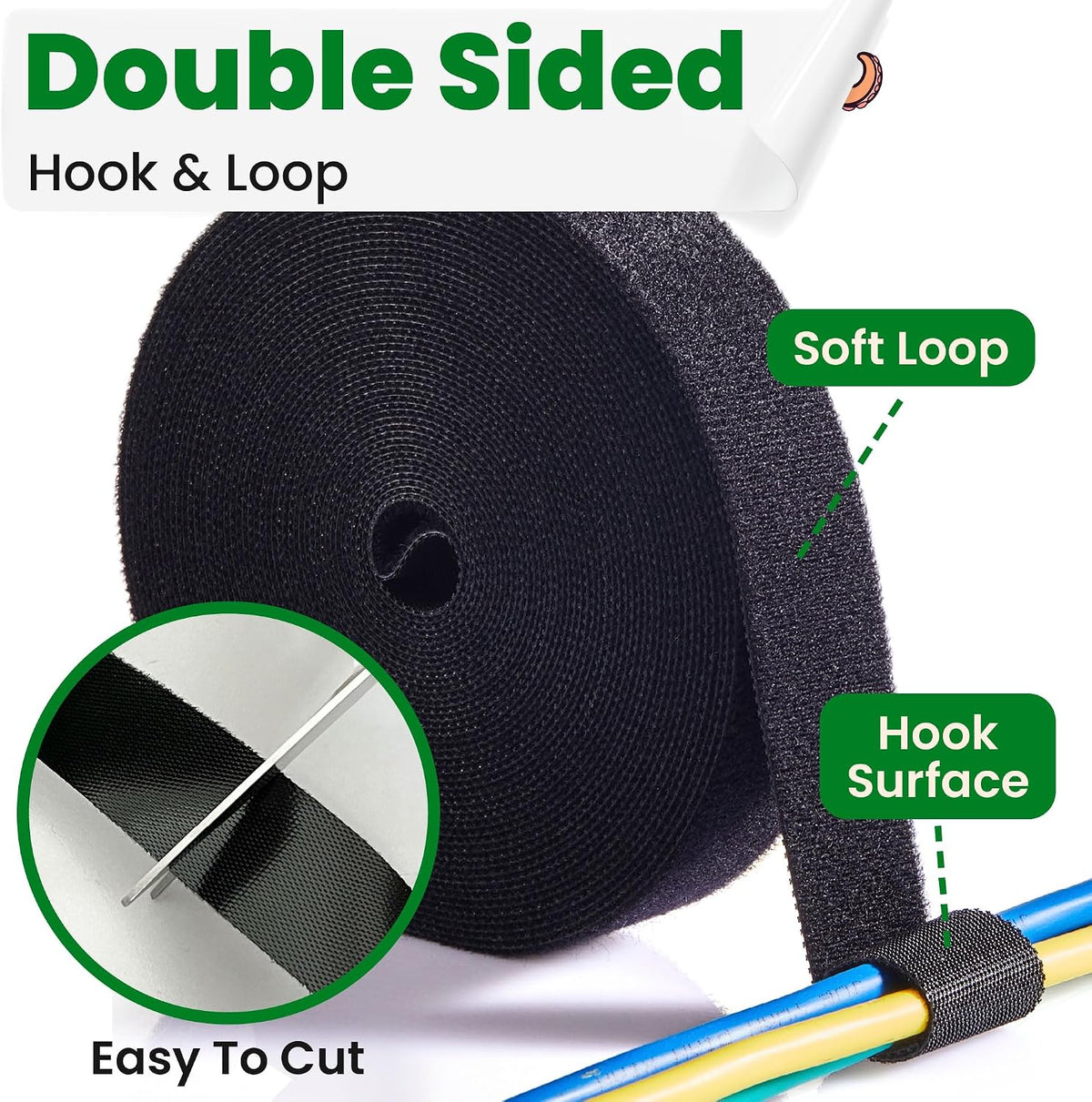 1 Inch x 30 FT Double Sided Hook and Loop Roll Tape (Black)