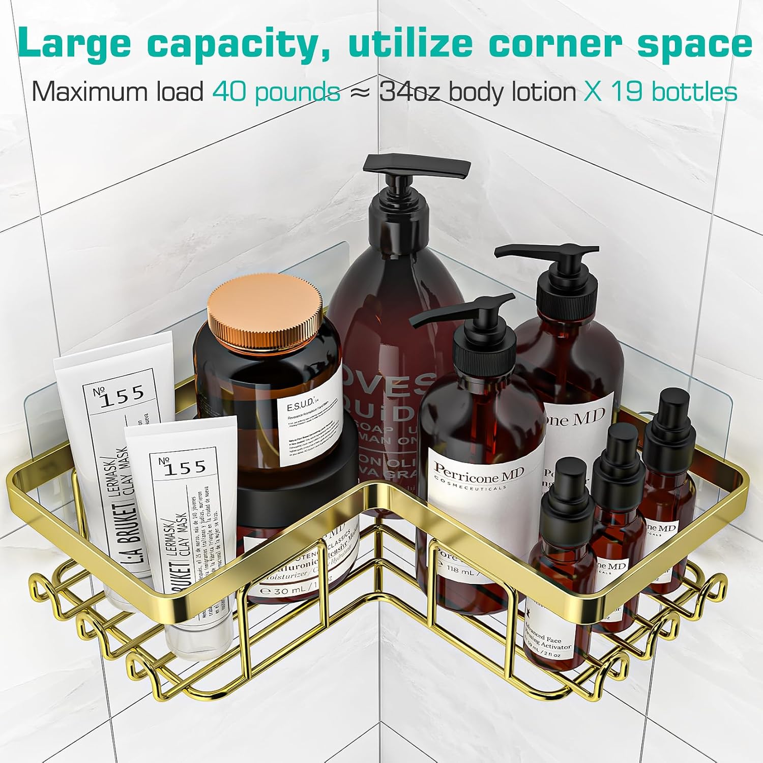 Corner Shower Caddy, 3-Pack Adhesive Bathroom Caddy with Soap Holder and 12 Hooks, Rustproof Stainless Steel Shower