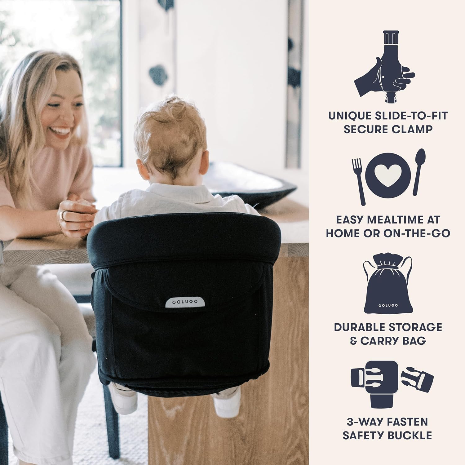 Clip On High Chair, Portable Table High Chair for Baby & Toddler, Travel Dining Seat with Secure Slide-to-Fit Clamp