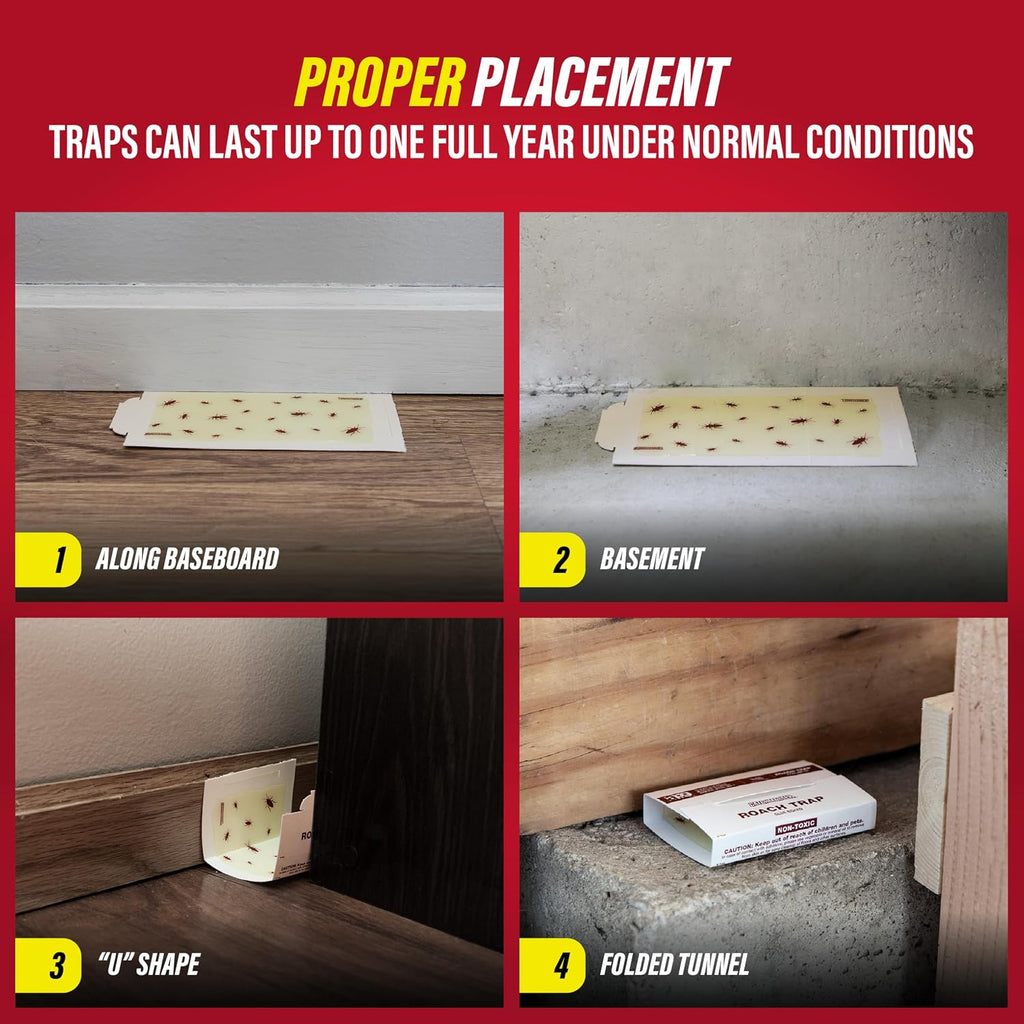 Roach Trap Glue Boards 6-Pk, Adhesive Bug Catcher, Insect & Roach Killer, Scorpion, Spider, Cricket, & Cockroach