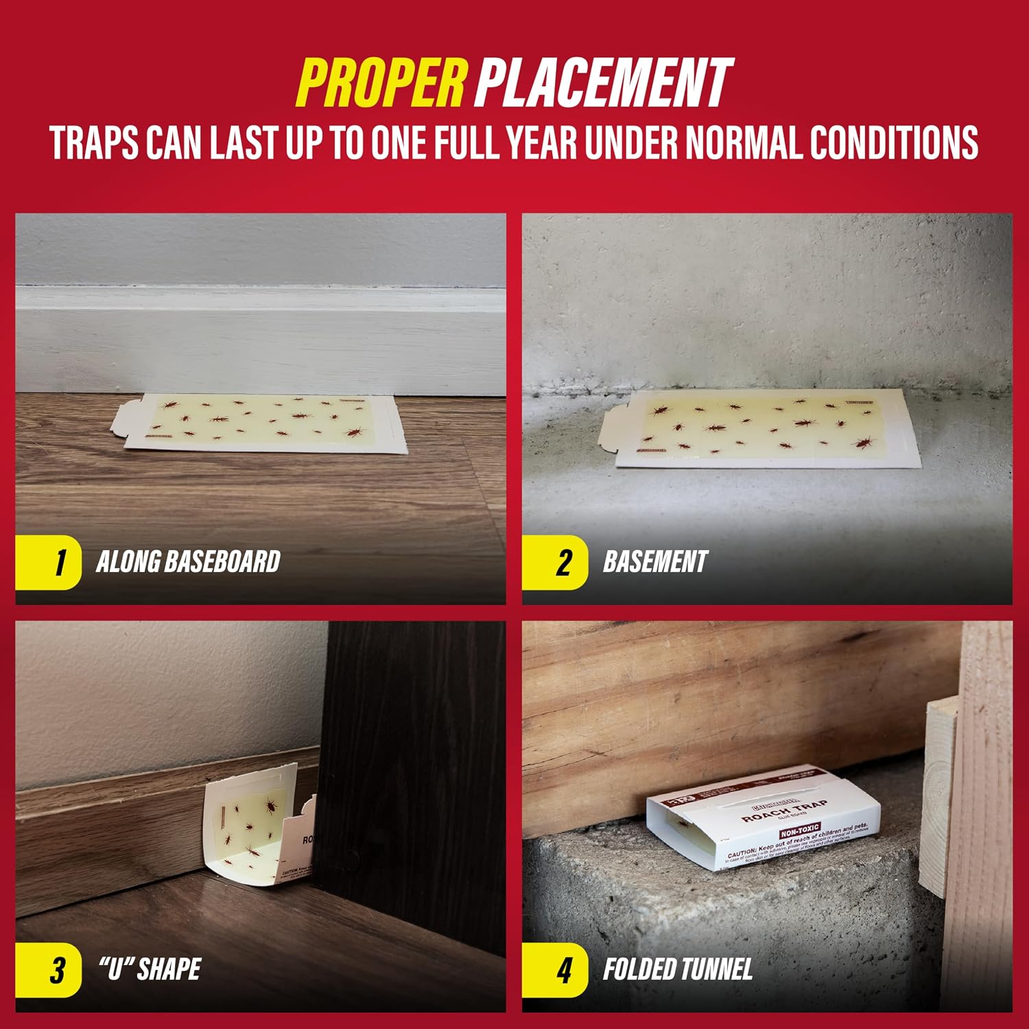 Roach Trap Glue Boards 6-Pk, Adhesive Bug Catcher, Insect & Roach Killer, Scorpion, Spider, Cricket, & Cockroach