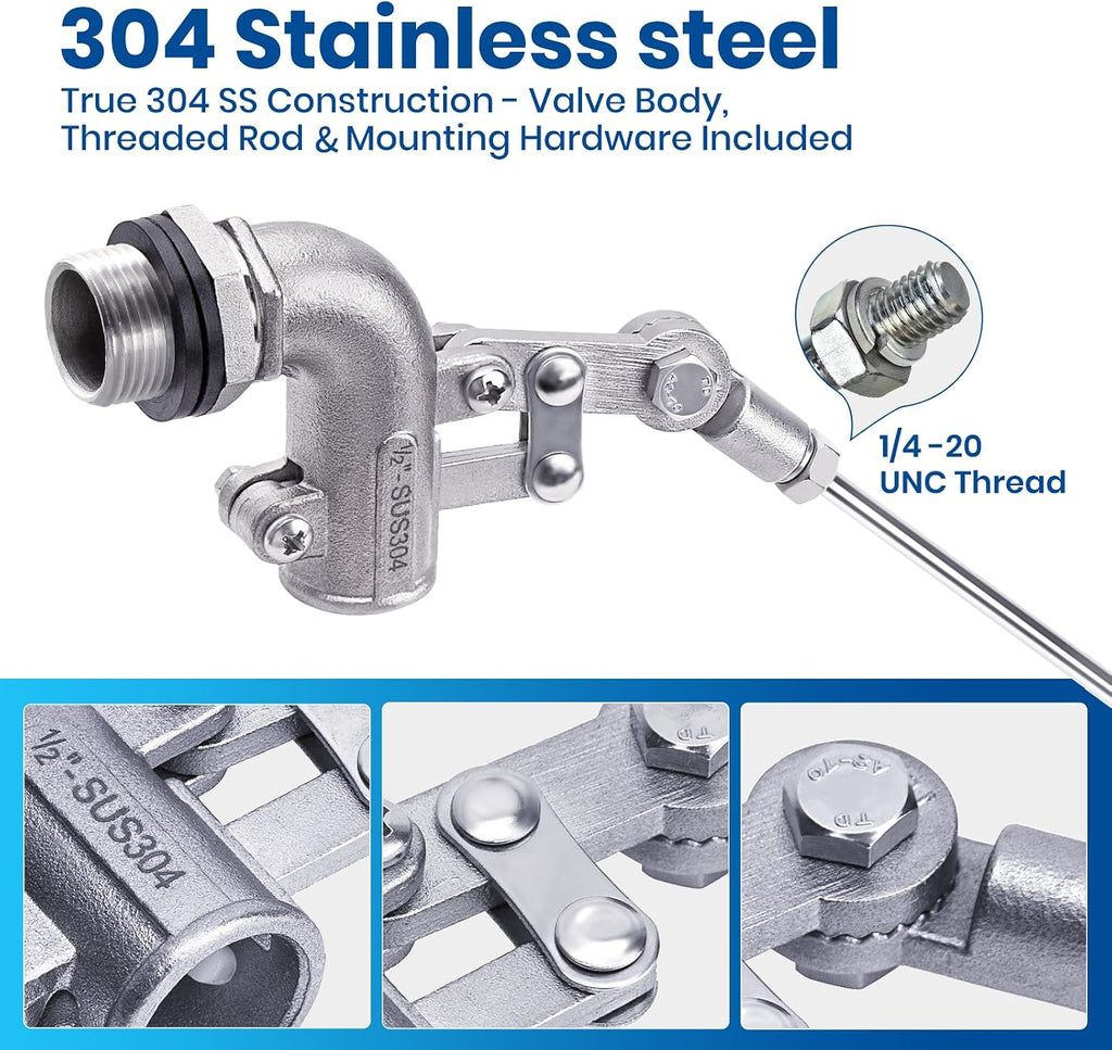 1/2" Stainless Steel Float Valve for Water Tank with 5" Float Ball
