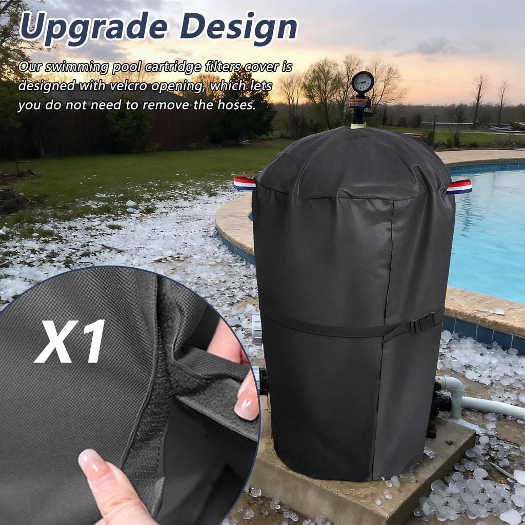 Pool Filter Cover with 2-layer Frost-proof Plush, Black