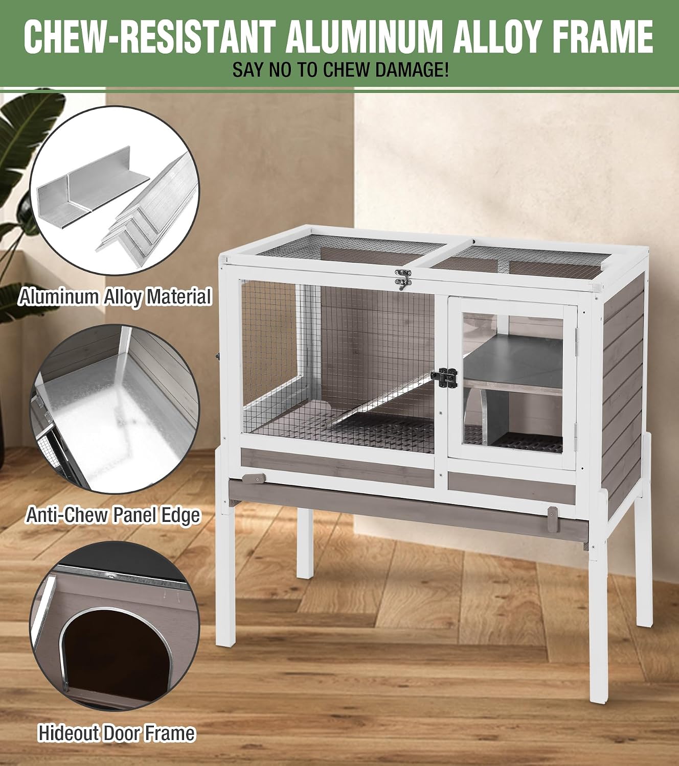 Guinea Pig Cage Indoor with Chew-Proof Edges, Clean Deep Tray | Rabbit cage with leakproof PVC layer, detachable