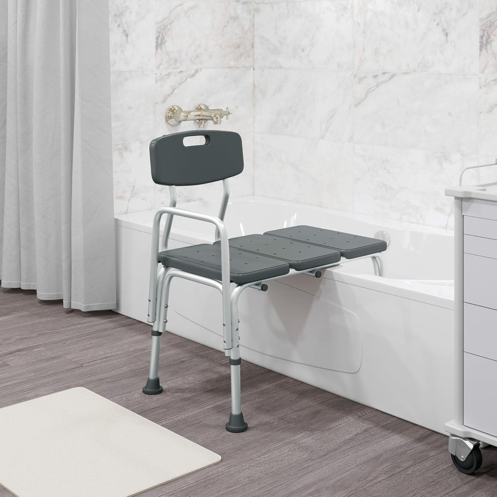 HERCULES Series 300 Lb. Capacity Adjustable Gray Bath & Shower Transfer Bench with Back and Side Arm