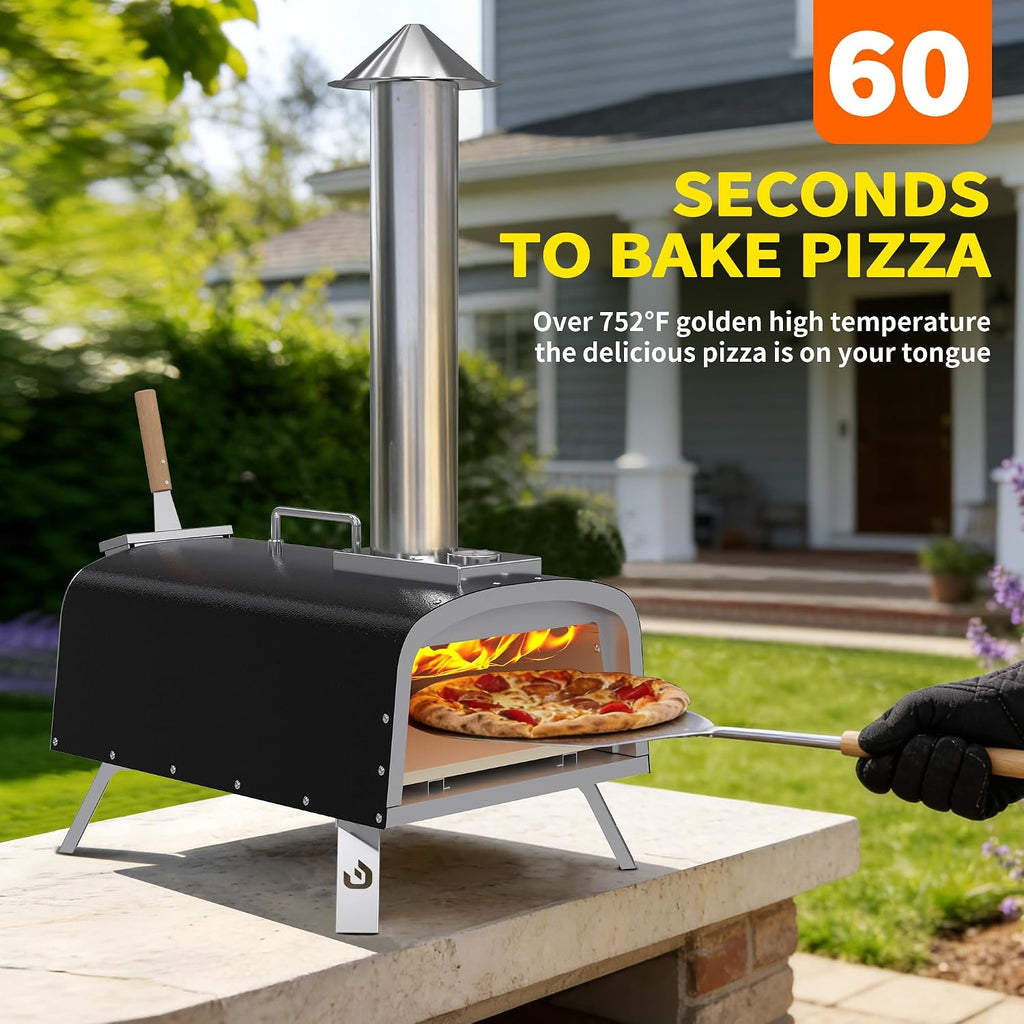12" Outdoor Pizza Oven, Propane & Wood Fired Steel Pizza Grill