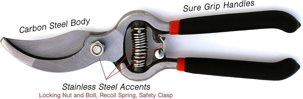 GARDEN GURU Classic Bypass Pruning Shears Clippers – Heavy Duty Forged Steel Garden Pruners – Safety Lock – Non Slip