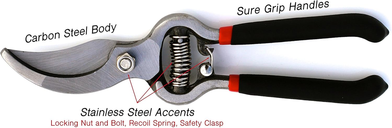 GARDEN GURU Classic Bypass Pruning Shears Clippers – Heavy Duty Forged Steel Garden Pruners – Safety Lock – Non Slip