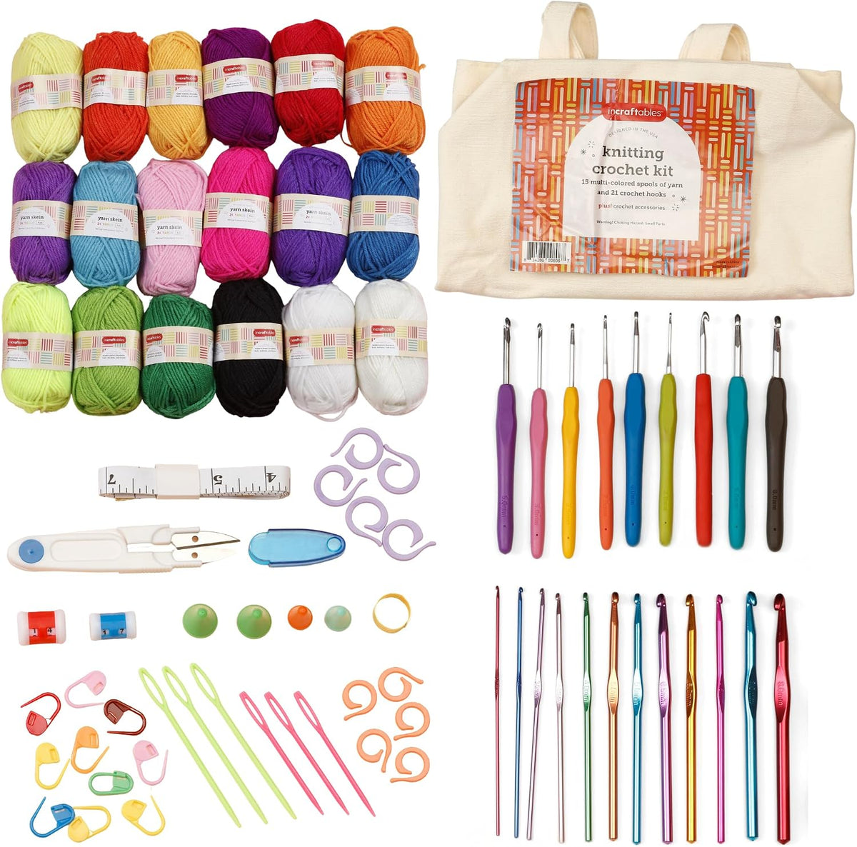 Crochet Kit for Beginners – 85 Piece Beginner Crochet Kit for Adults & Kids with Yarn, Hooks, Accessories & Bonus