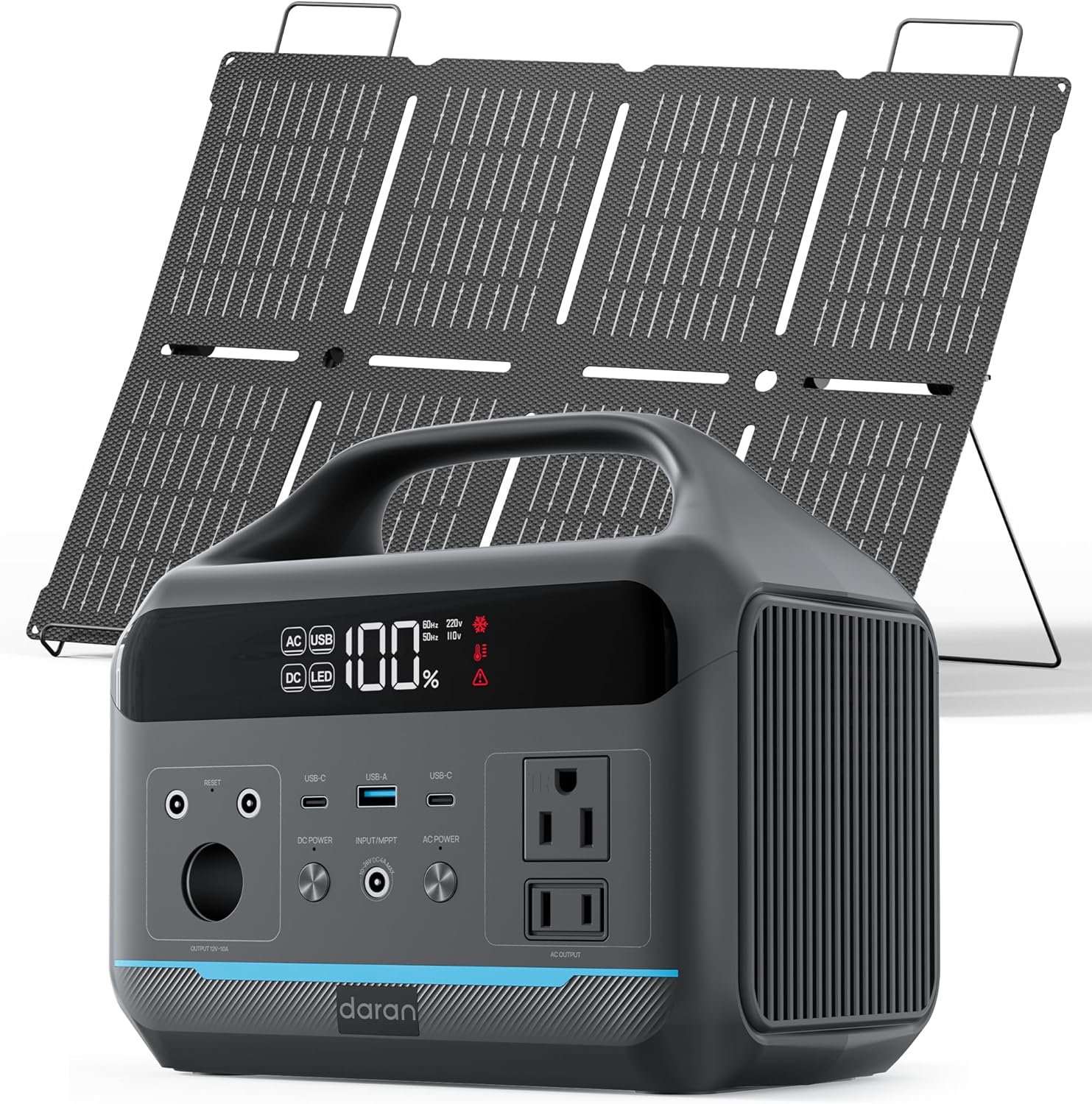 Portable Power Station 600W with 80W Solar Panel, 288Wh LiFePO4 Solar Generator, Dual AC Outlets, 100W USB-C PD, Fast