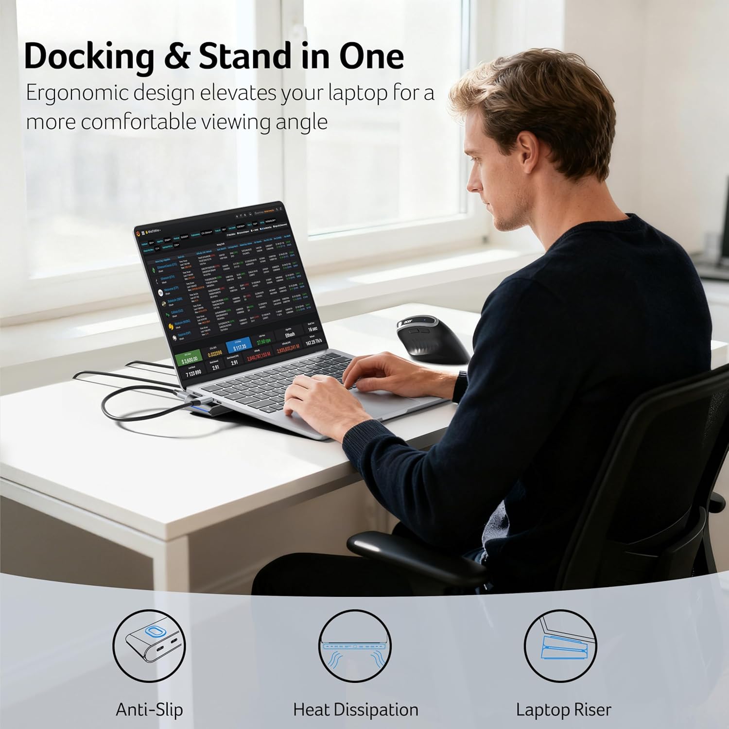 Docking Station 3 Monitors, 11-in-1 Laptop Docking Station Stand with DP 8K + Dual HDMI 4K@60Hz, Ethernet, 10Gbps