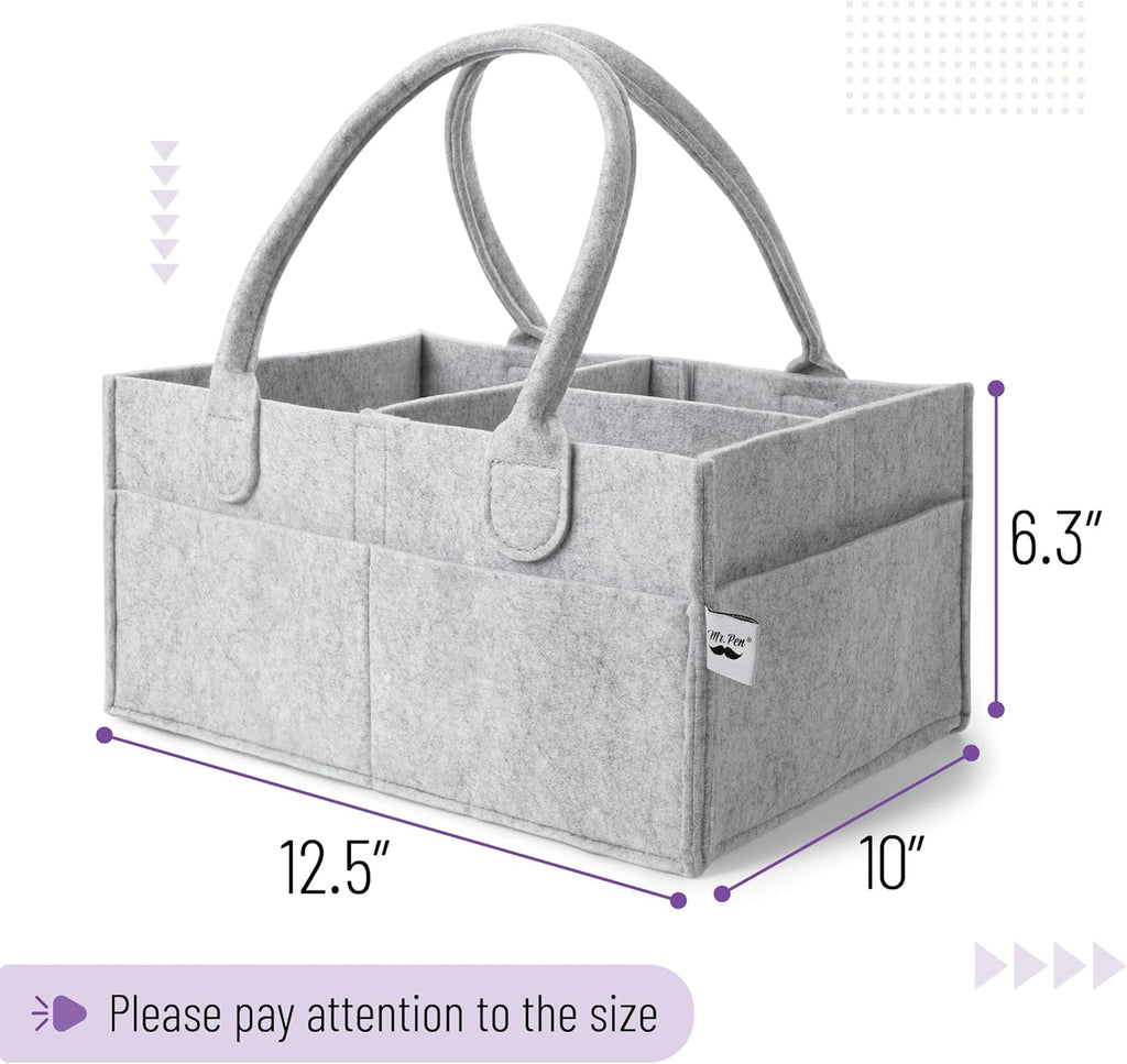 Baby Diaper Caddy Organizer, Gray, Medium, Nursery Storage Bin and Car Organizer for Diapers and Baby Wipes