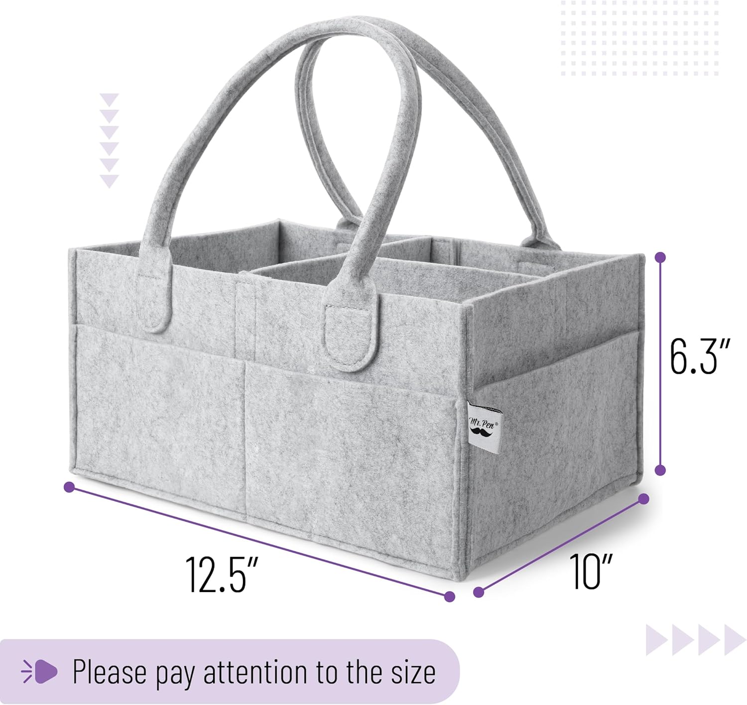 Baby Diaper Caddy Organizer, Gray, Medium, Nursery Storage Bin and Car Organizer for Diapers and Baby Wipes