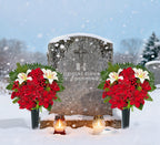 Artificial Cemetery Flowers, Red & White Poinsettia Christmas Bouquet