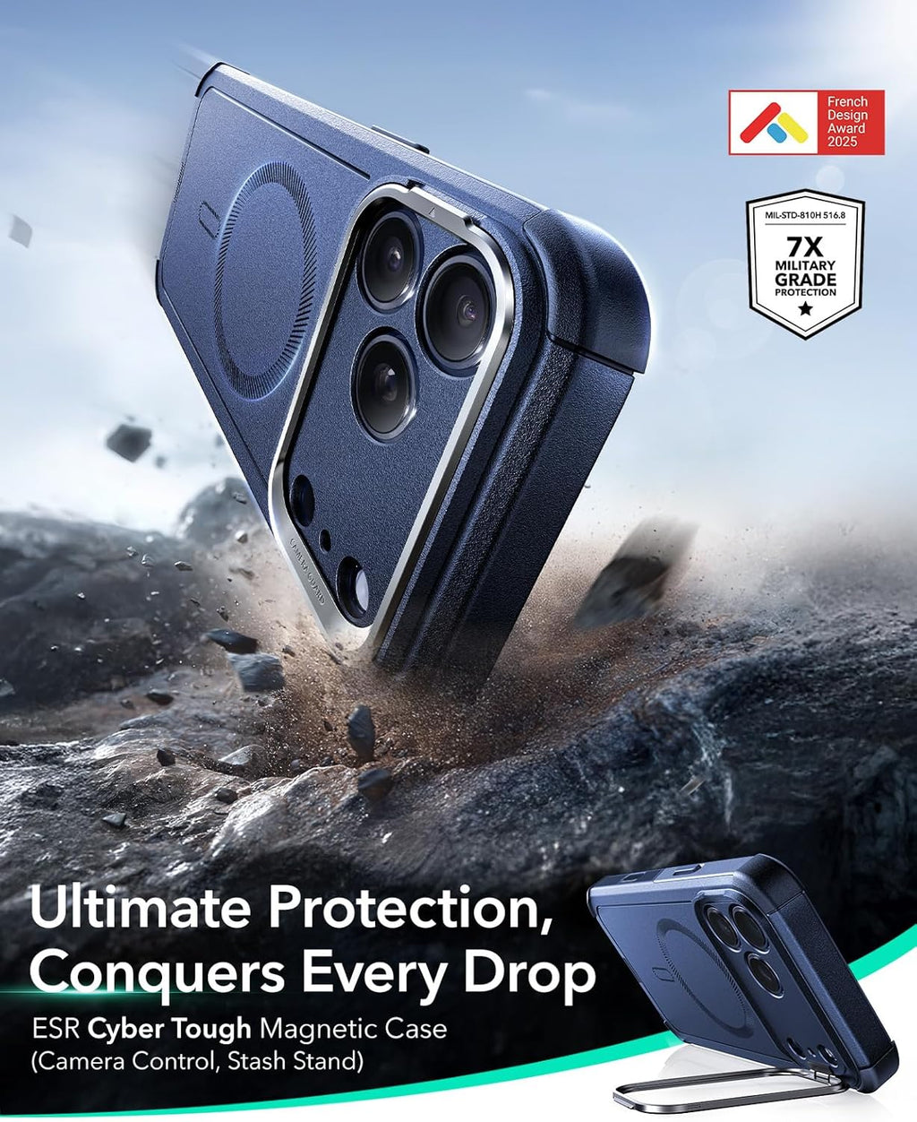 for iPhone 17 Pro Max Phone Case with Stand, 23ft Military-Grade Drop Protection with Camera Control, Shock-Absorbing