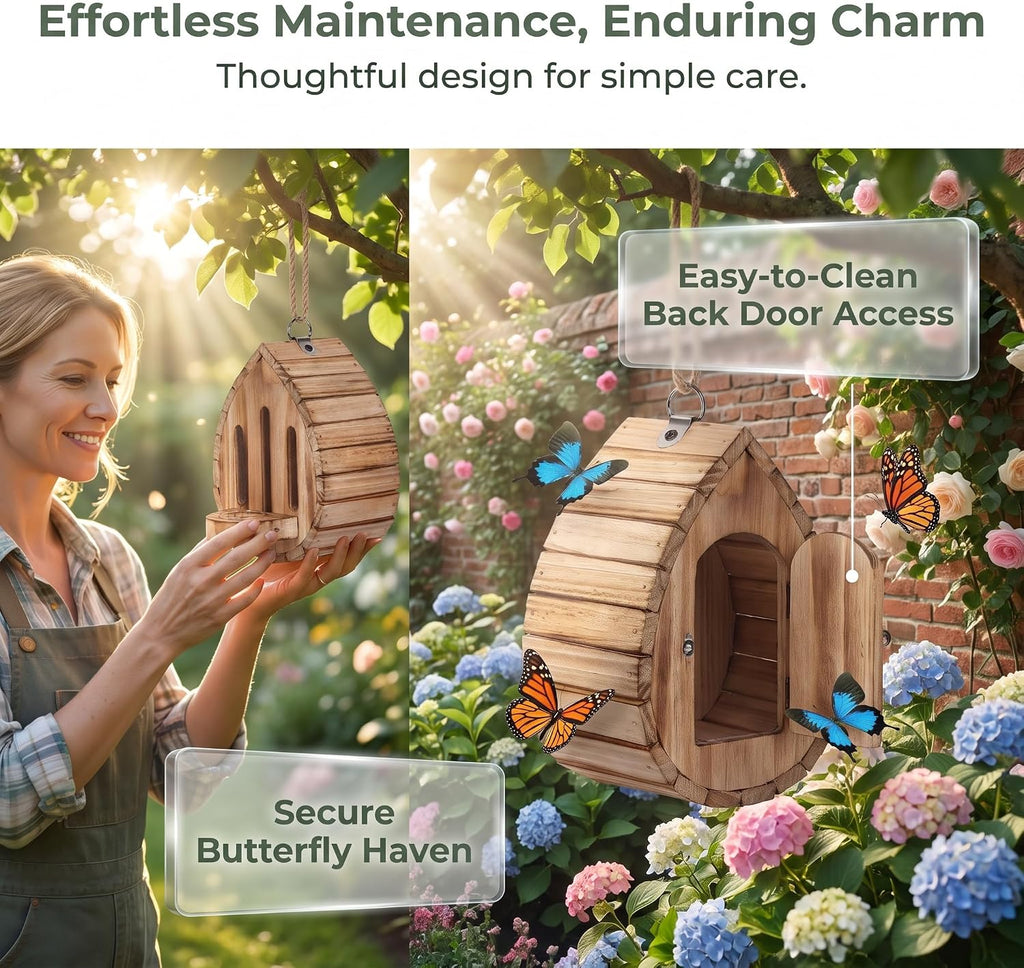Butterfly House Hanging Butterflies House with Back Door Habitat Nesting Room for Garden Moths Bees