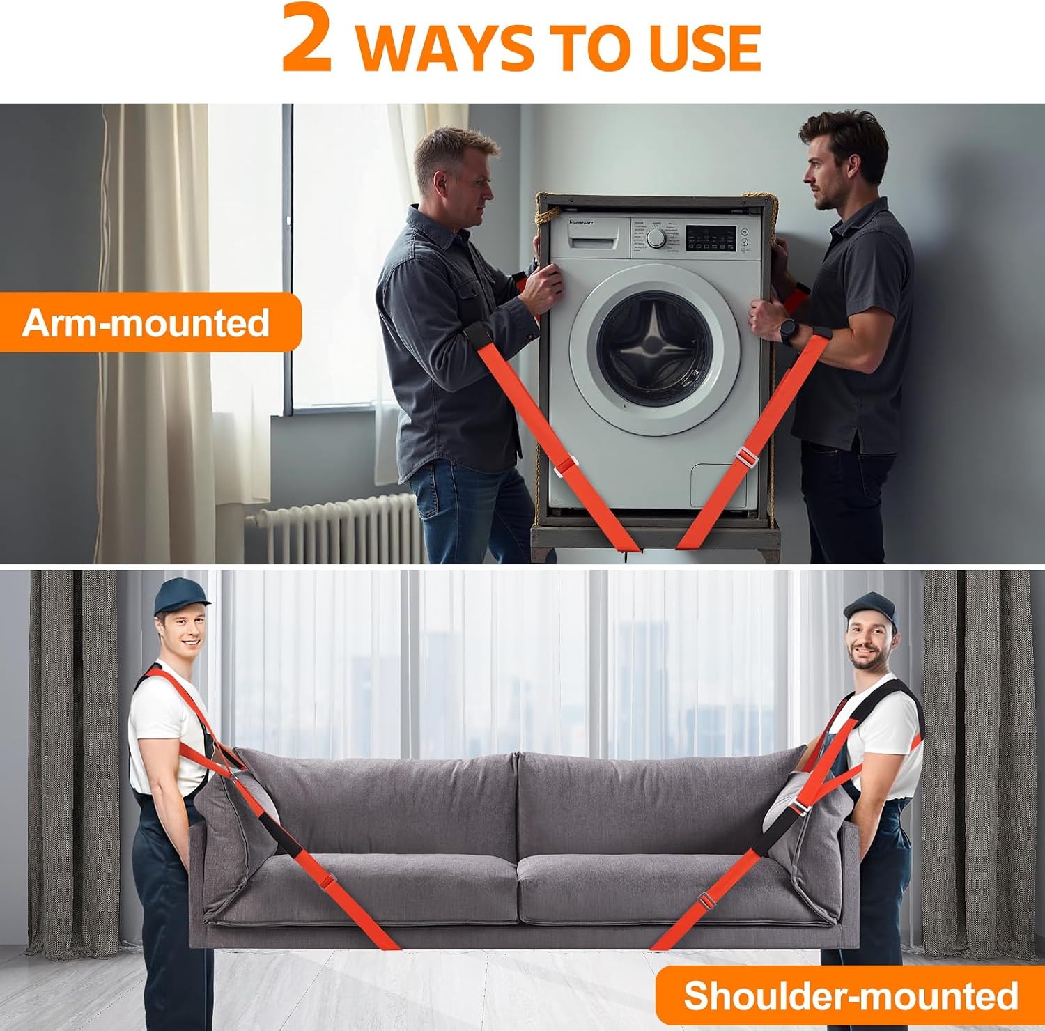 Moving Straps for Lifting Heavy Furniture: 2-Person Lifting & Moving System | High-density nylon, padded shoulders
