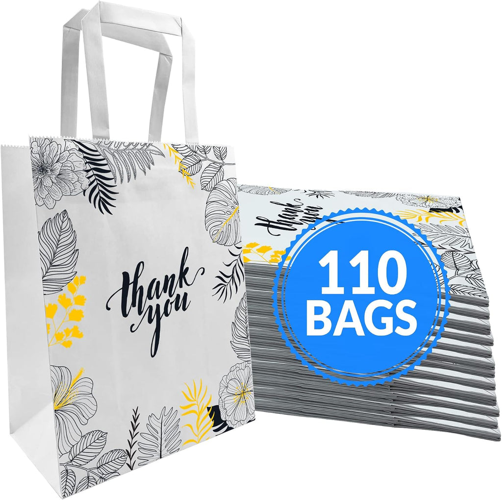 Thank You Paper Bags with Handles (110 Bulk) White