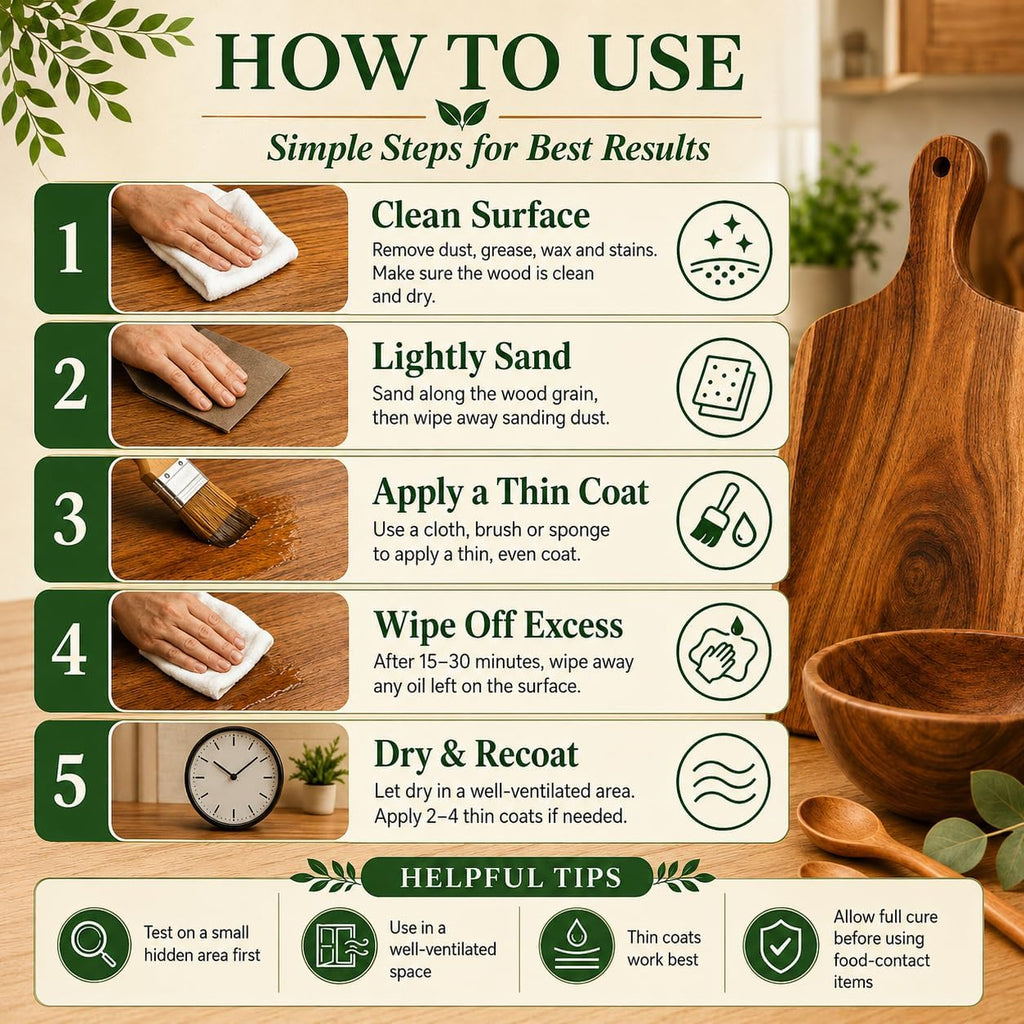 32oz 100% Pure Tung Oil, Food Safe Waterproof Low Odor Wood Finish & Sealer