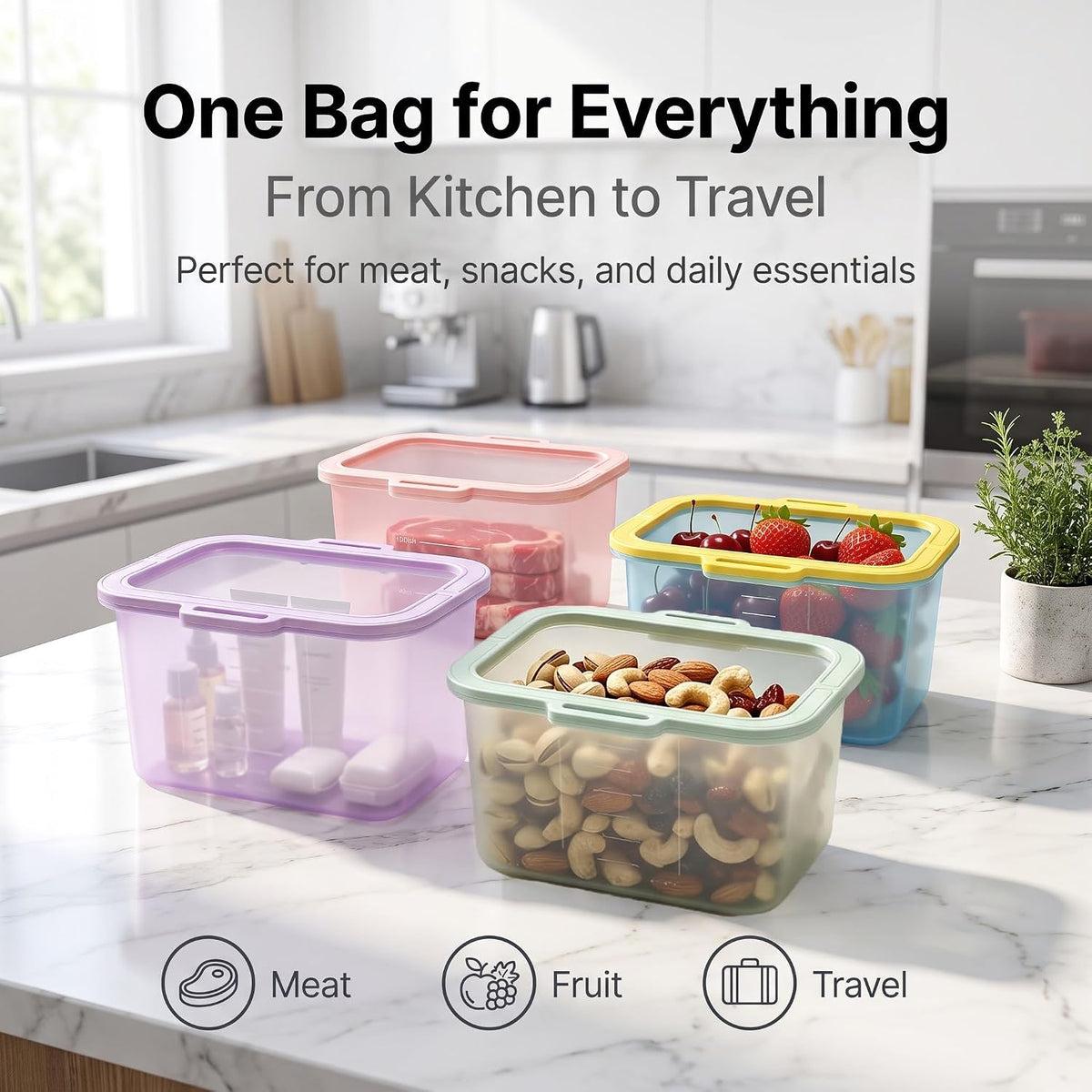 Reusable Silicone Food Storage Bags, Magnetic Seal, 50oz