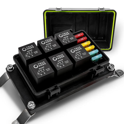 True MODS 12V Automotive Waterproof Fuse Relay Box 5-Pin Relay Block Kit | 6 ATC/ATO Bosch Style Fused Distribution