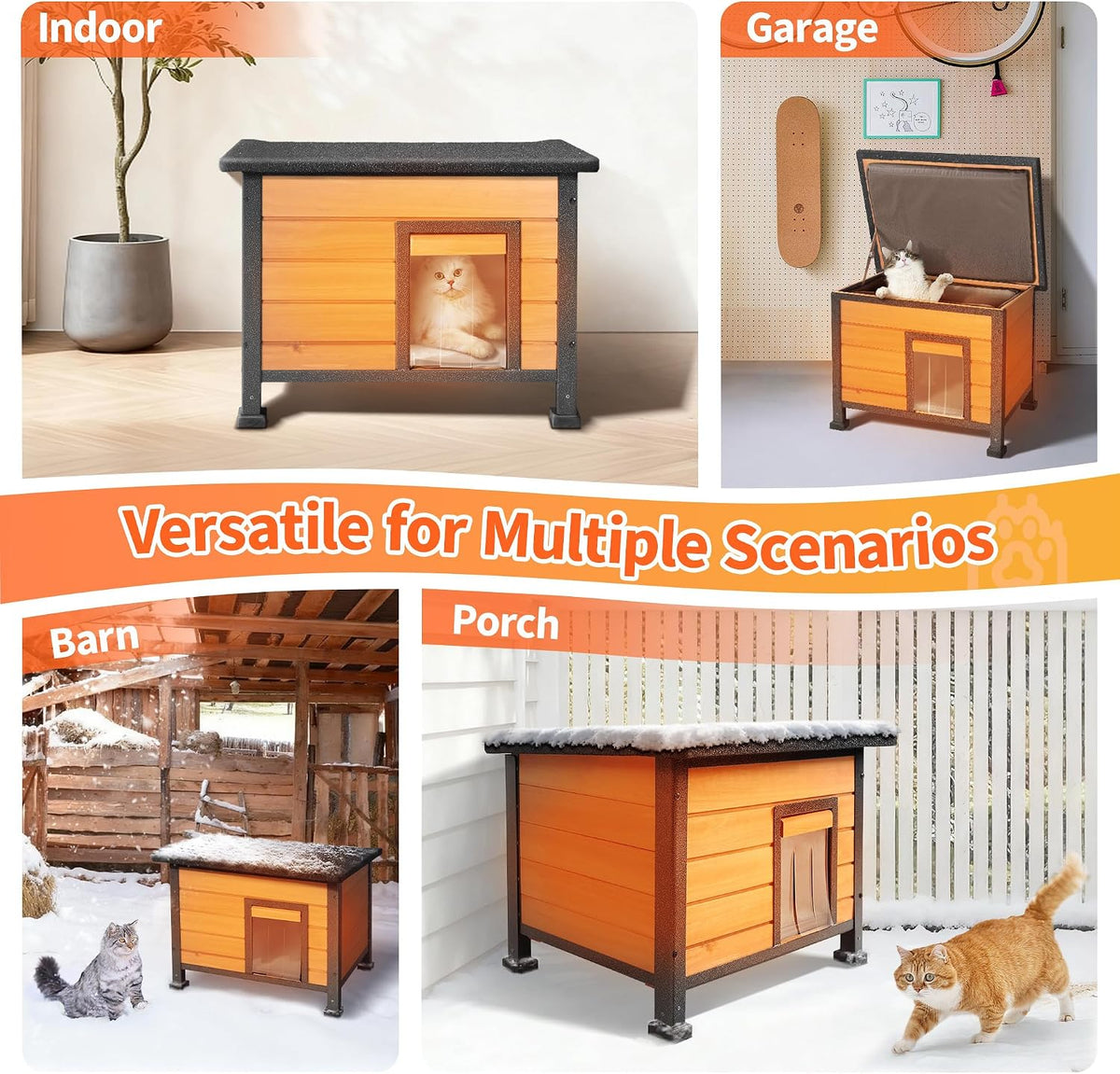 Outdoor Cat House Insulated Feral Cat Shelter for Winter All-Round Thermal Liner with Openable Waterproof Roof