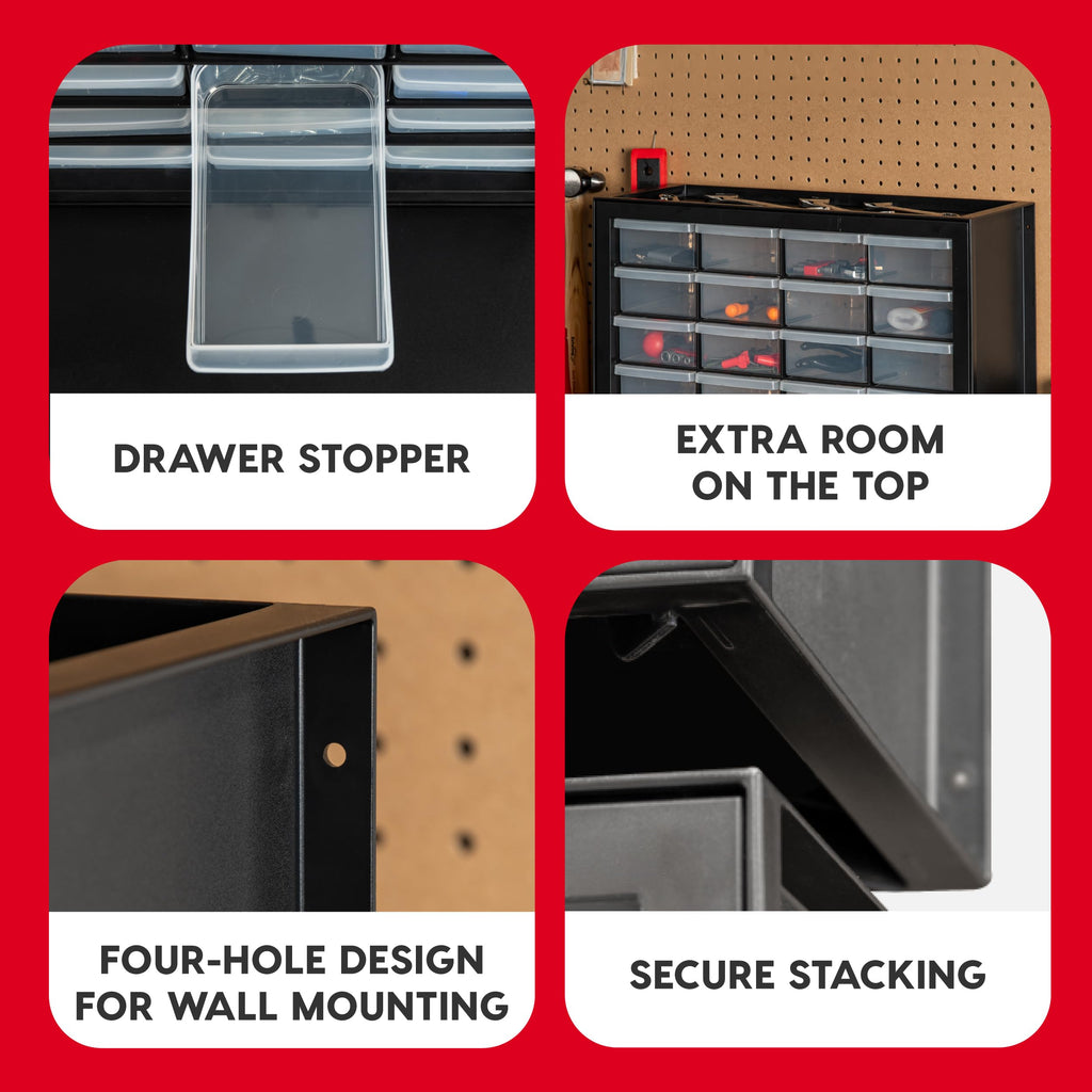 24-Drawer Plastic Storage Cabinet, Teacher Toolbox, Garage, Black