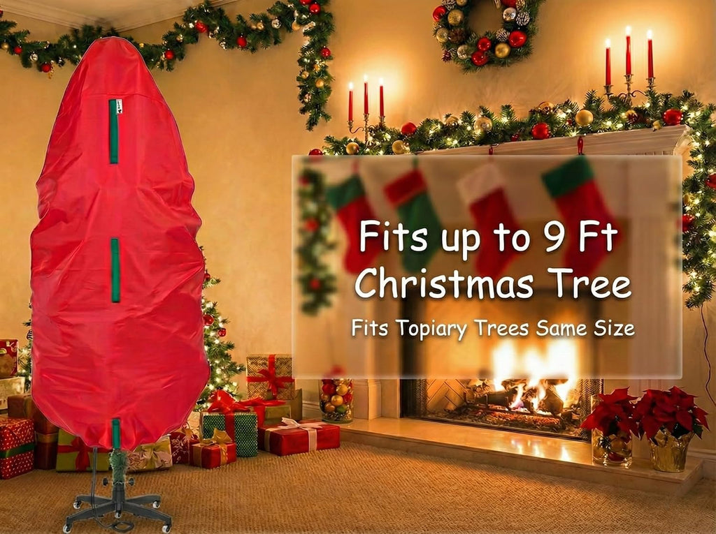 Upright Christmas Tree Storage Bag - Fits 9 Ft Artificial Xmas & Topiary Tree, Vertical Holiday Cover, Durable