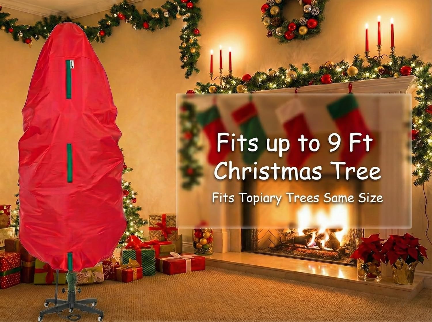 Upright Christmas Tree Storage Bag - Fits 9 Ft Artificial Xmas & Topiary Tree, Vertical Holiday Cover, Durable