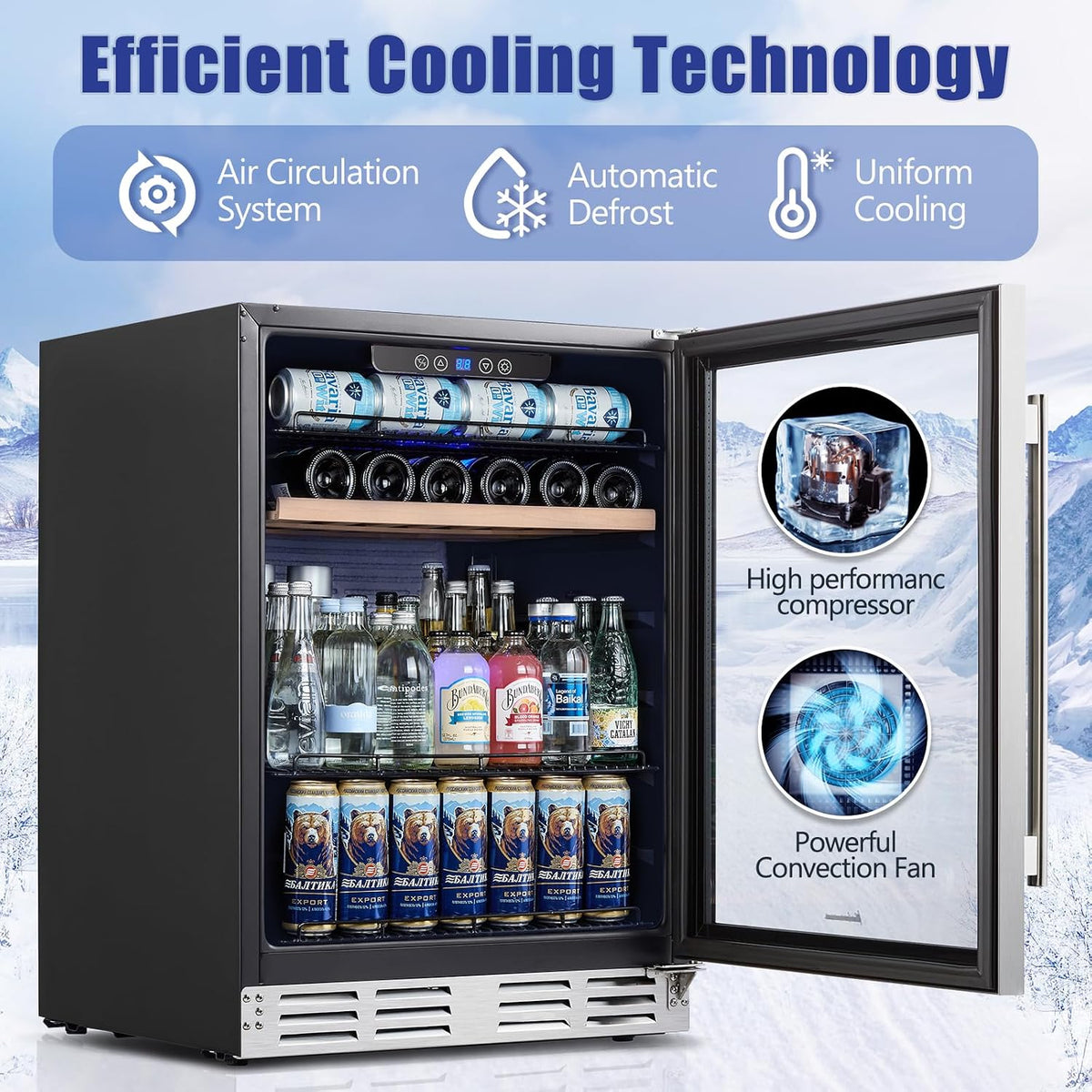 Mini Fridge 24 Inch Undercounter Beverage and Wine Cooler