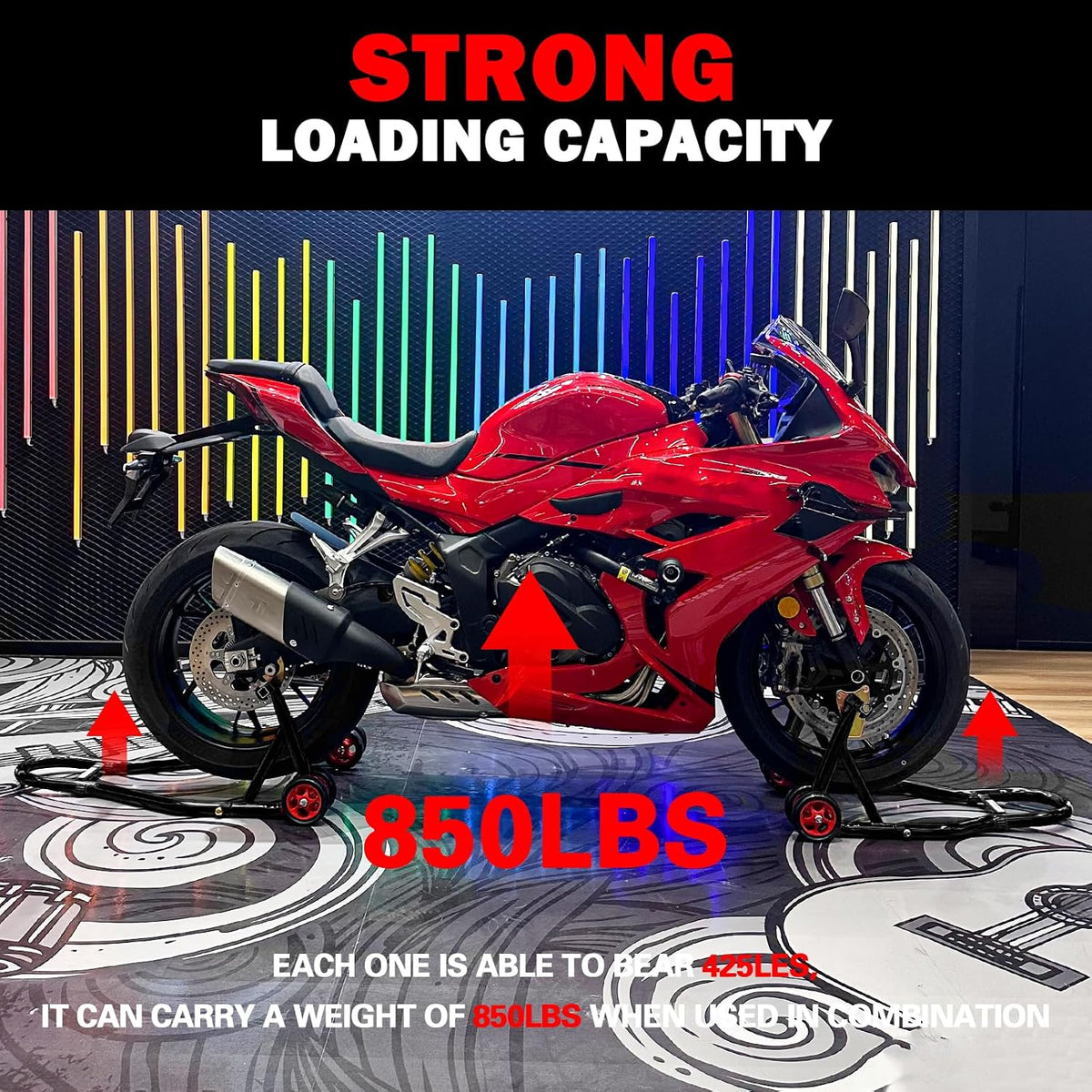 Motorcycle Front & Rear Stand, Front Rear Combo Stand Universal Wheel Lift Stand Swingarm Spool Lift Stand Paddock
