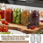 16oz Embossed Mason Jars 15-Pack with Airtight Lids and Bands