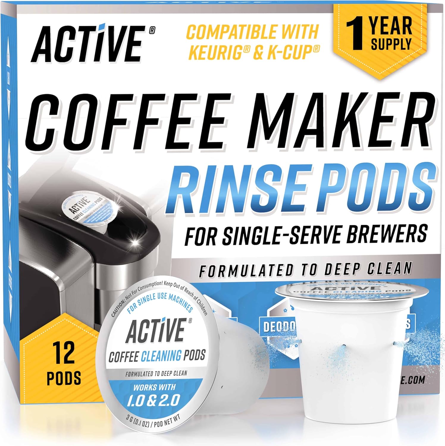 K-Cup Compatible Keurig Cleaning Pods - Quick-Rinse Cleaners for Single Serve Coffee Machine, 12 Month Coffee Maker