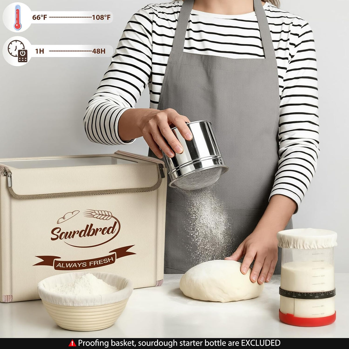 Extra Large Folding Bread Proofing Box, Dough Proofer 66-108°F Temp Control 1-48H Timer, Sourdough Starter Warmer