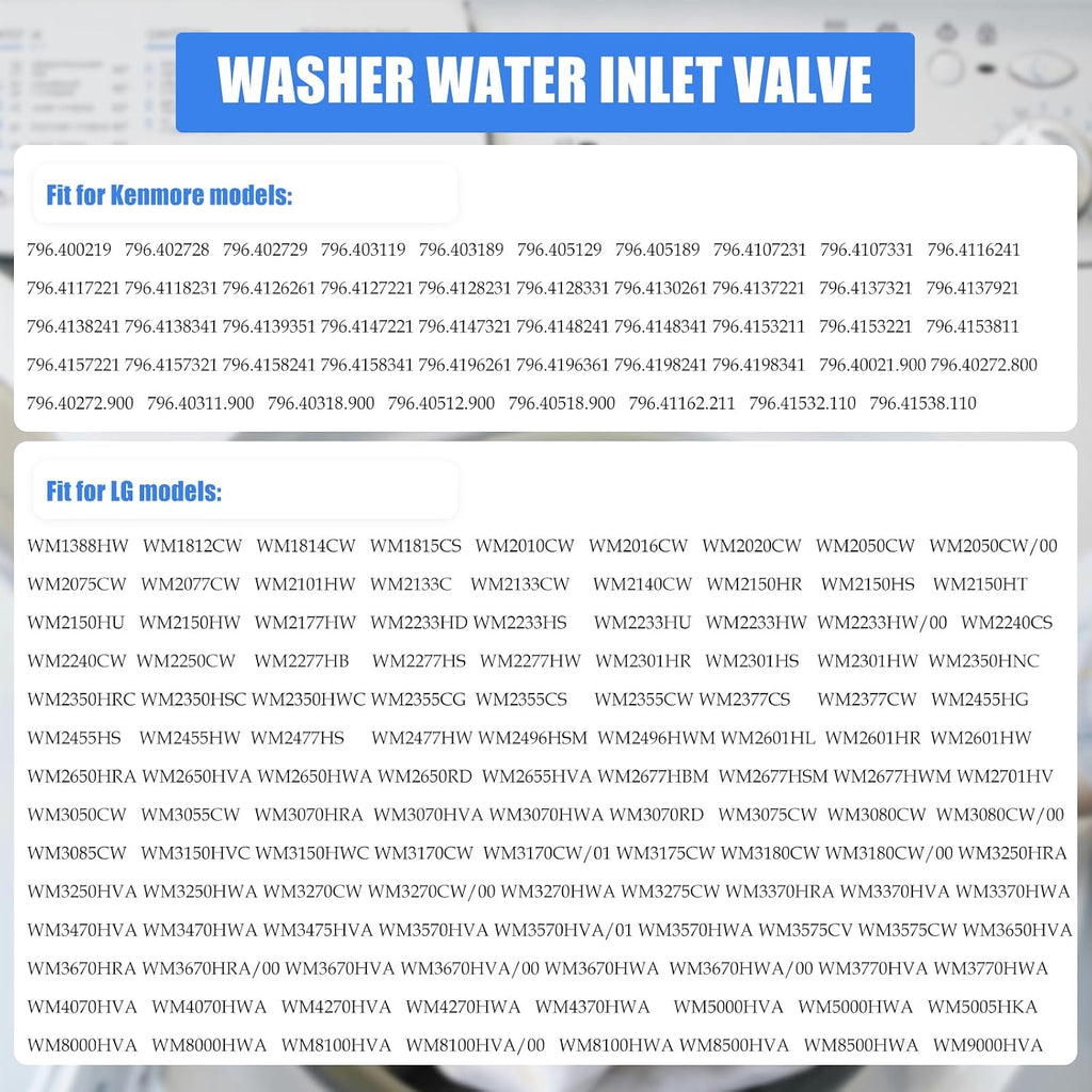 Washer Water Inlet Valve Replacement Parts Compatible with LG Kenmore Models WM1388HW WM1812CW WM1814CW WM1815CS