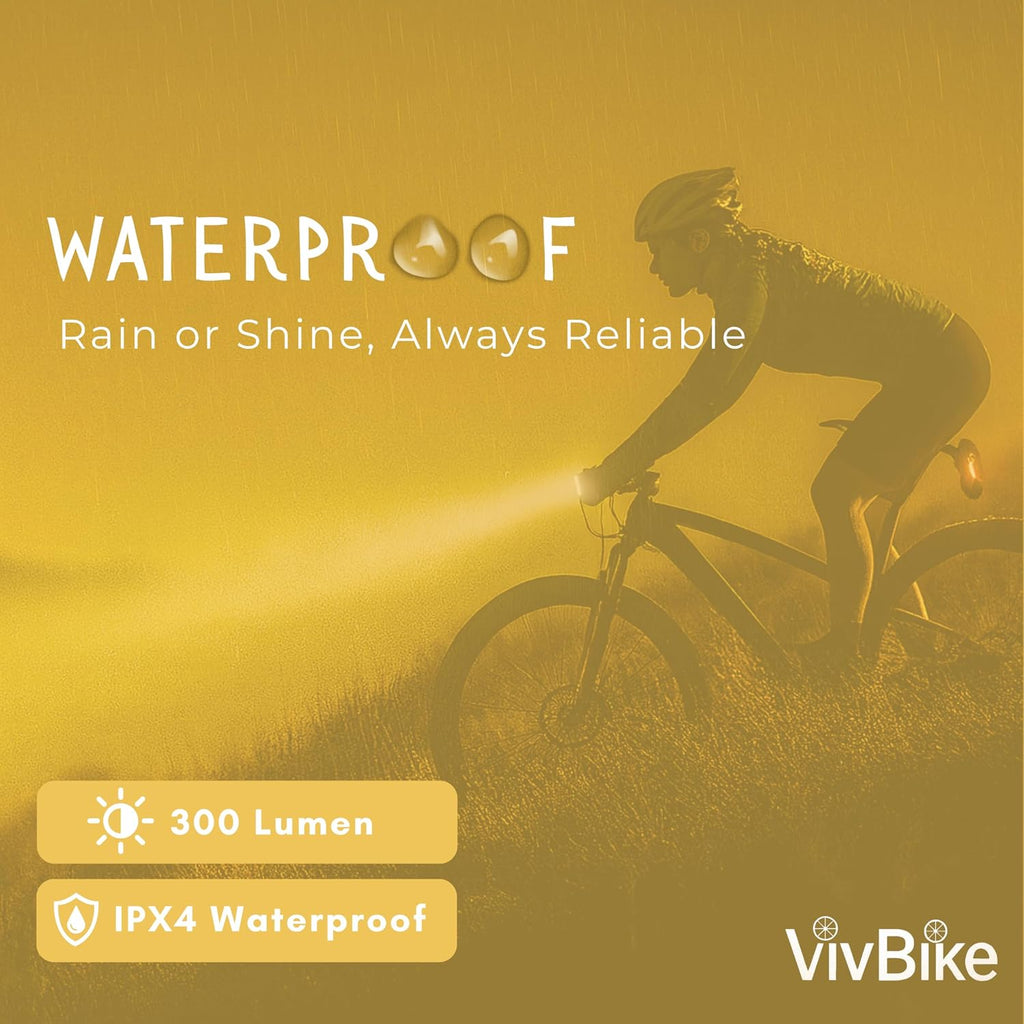 VivBike Rechargeable Bike Light – LED Bicycle Headlight, USB-C Charging, Waterproof, Multiple Lighting Modes