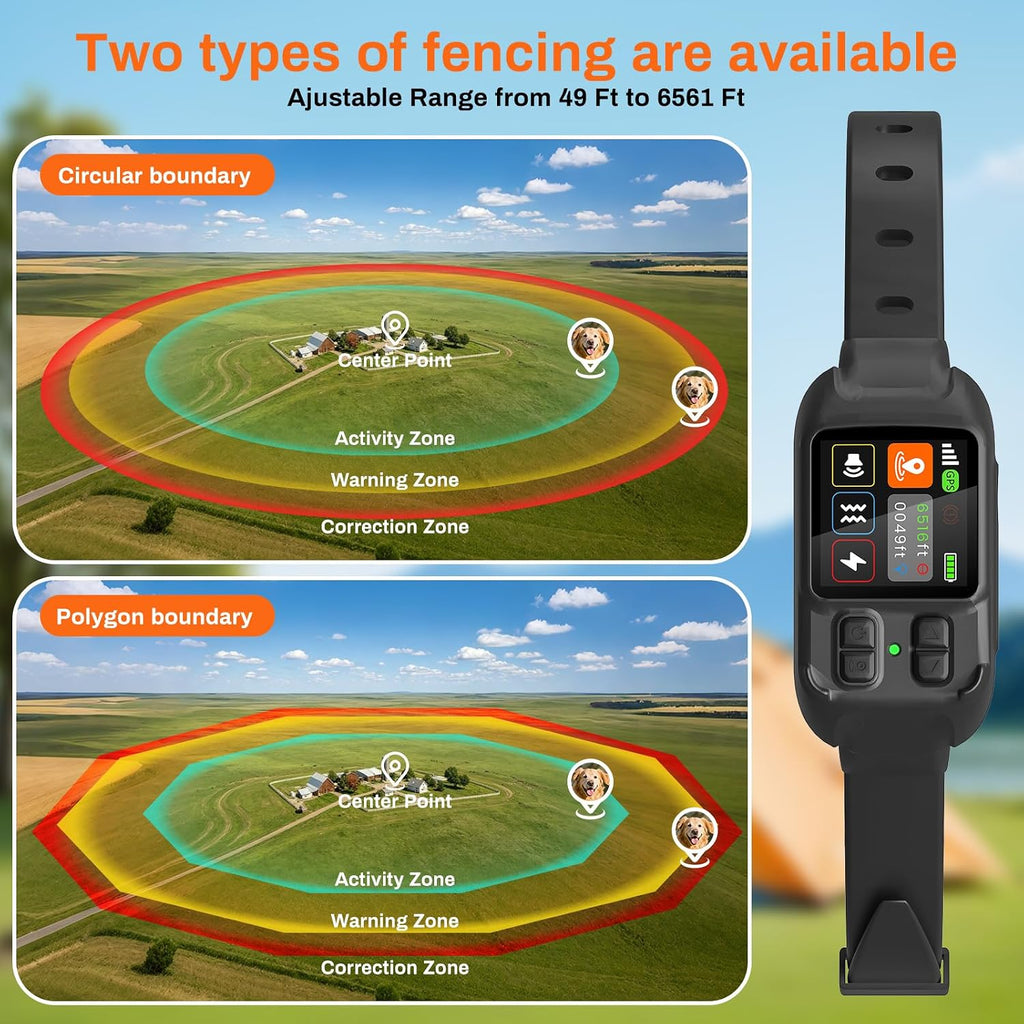 GPS Dog Collar Fence System for Dogs with Automatic Memory, IPX7 Waterproof Wireless Dog Fence, Electric Fence for
