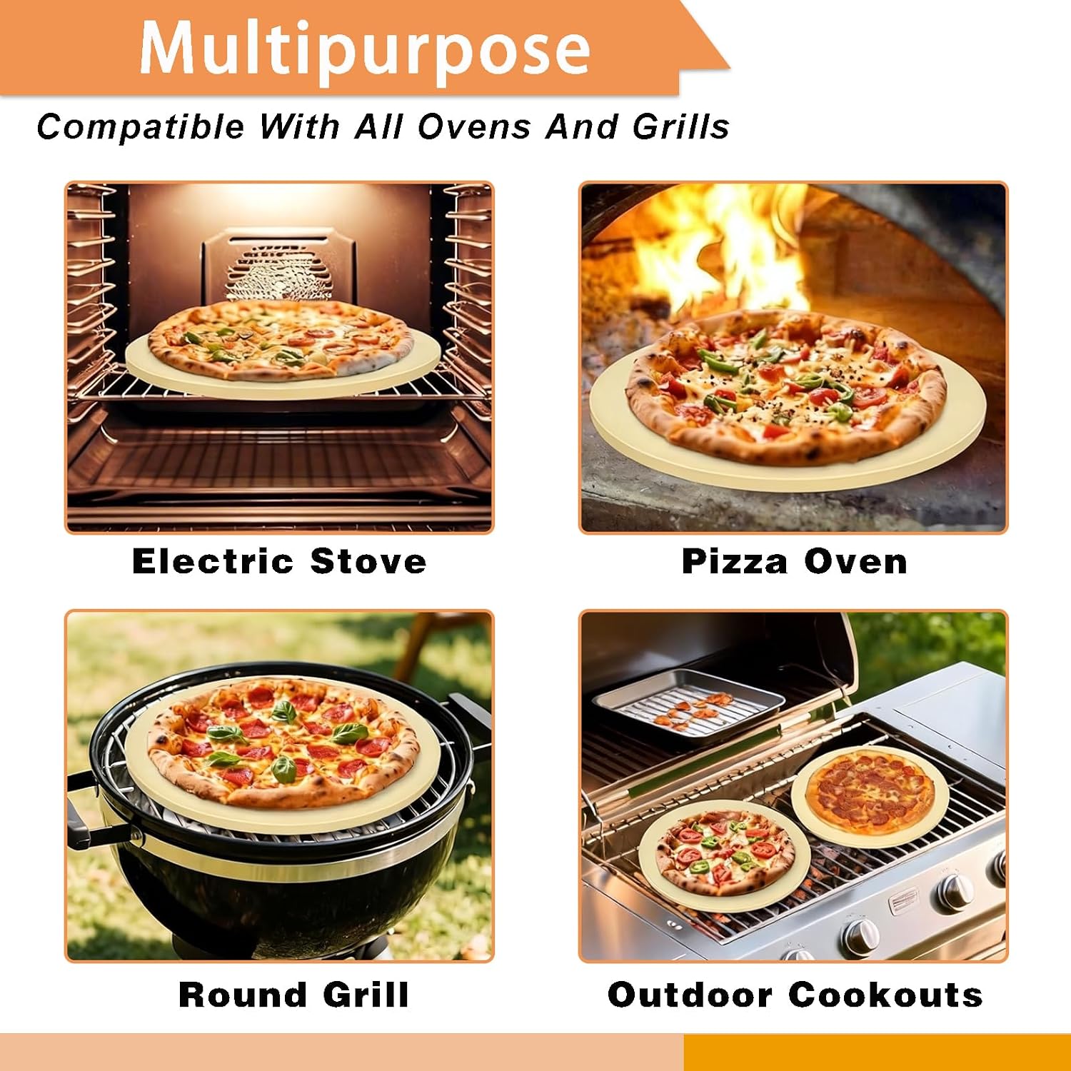 16" Round Pizza Stone, Large Cordierite Bread Baking Stone for Oven, Grill