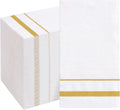200 Pack Disposable Paper Napkins, White & Gold Trim Dinner Napkins