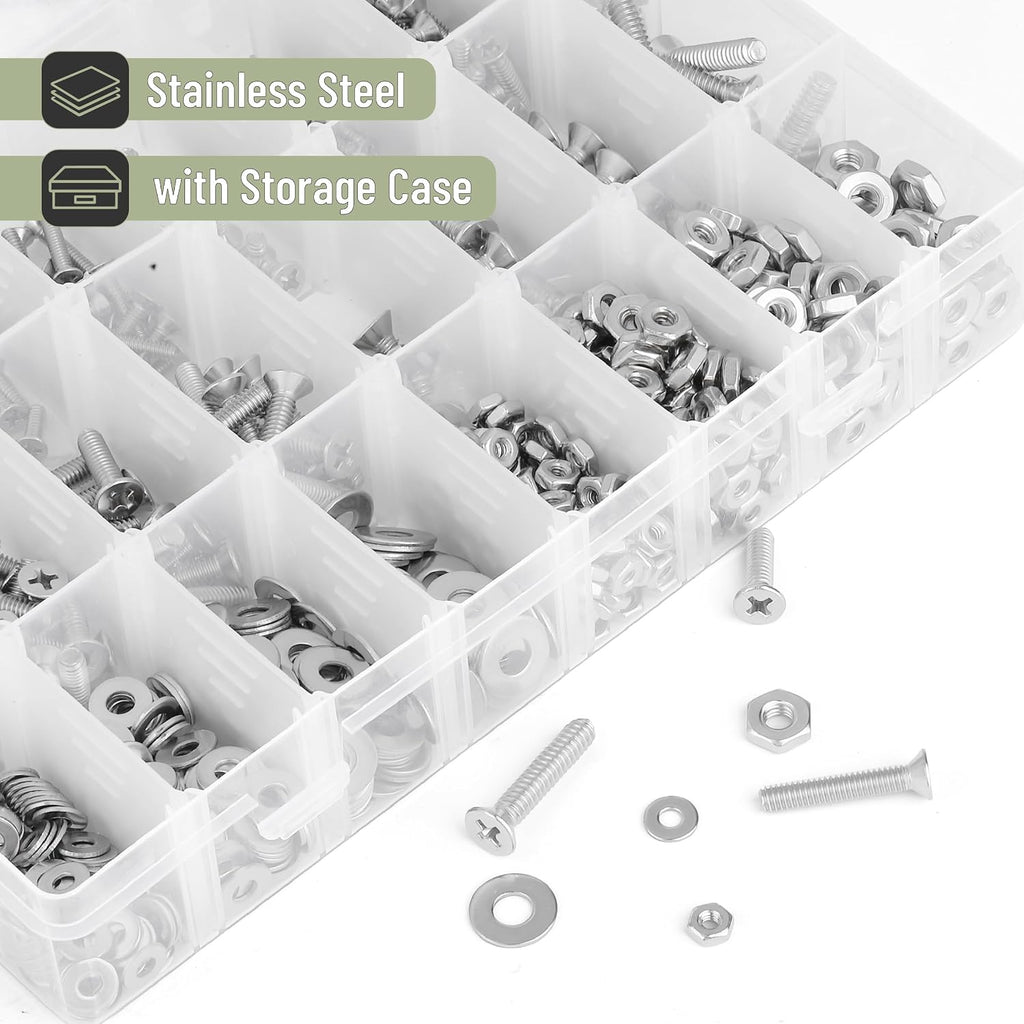 Nuts and Bolts Assortment Kit, 900 pcs, Stainless Steel