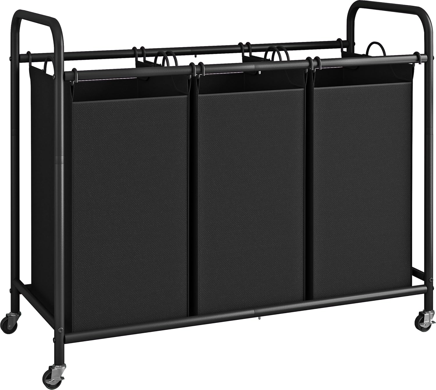 3 Section Laundry Hamper, Black Laundry Basket 135L Laundry Sorter | Laundry Room Organization with Heavy Duty