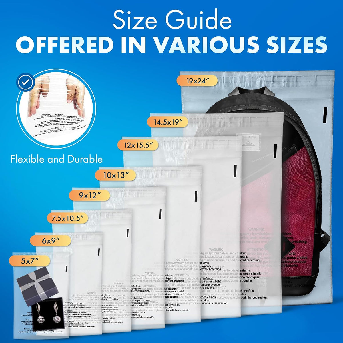 200 Count 9x12 Clear Poly Bags with Suffocation Warning, 1.5 Mil