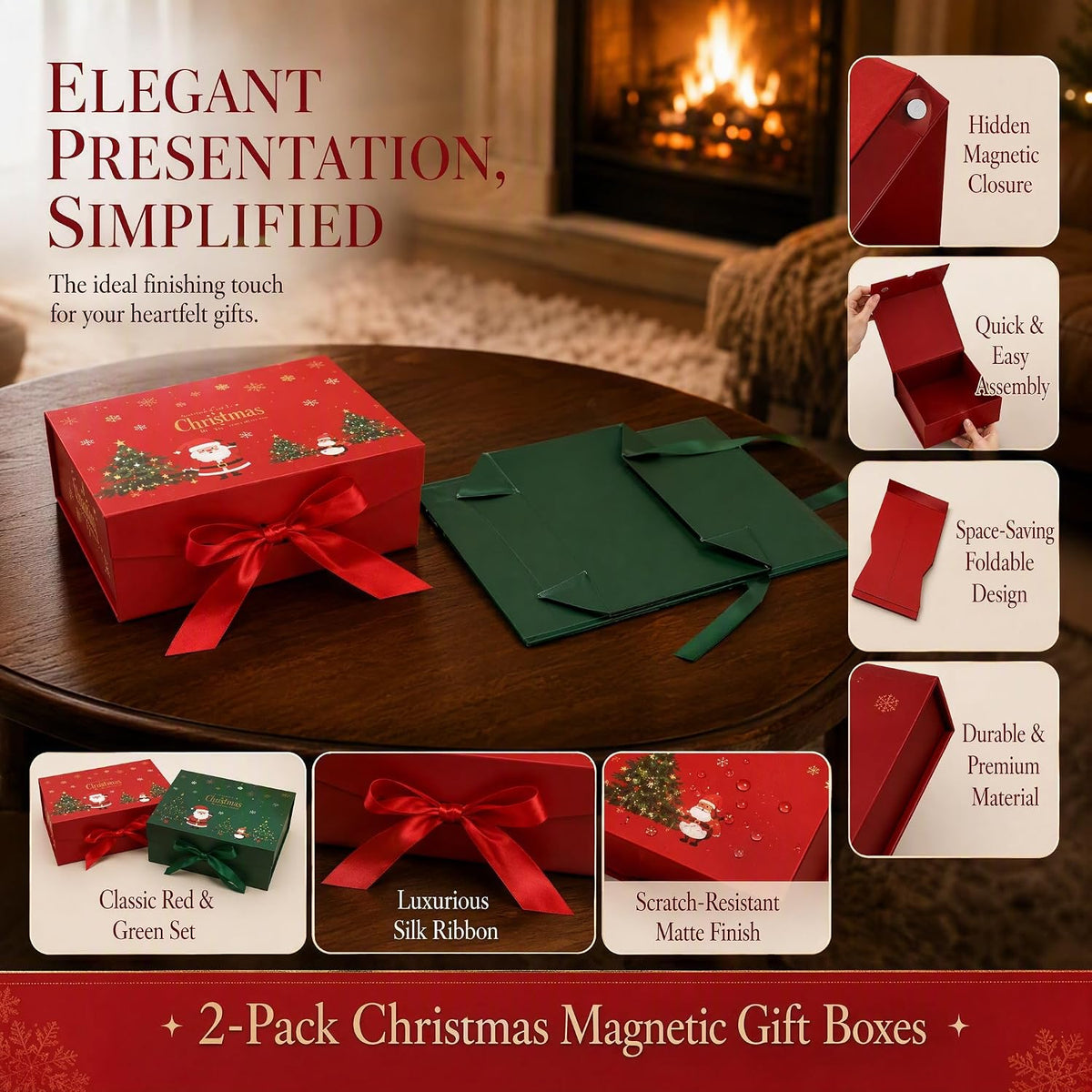 Christmas Gift Box, 12.6 x 8 x 4.4 in, Magnetic Lid