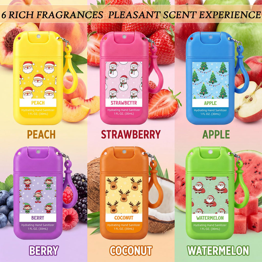 12 Pcs Christmas Travel Size Hand Sanitizer Spray Keychain, 1 fl oz
