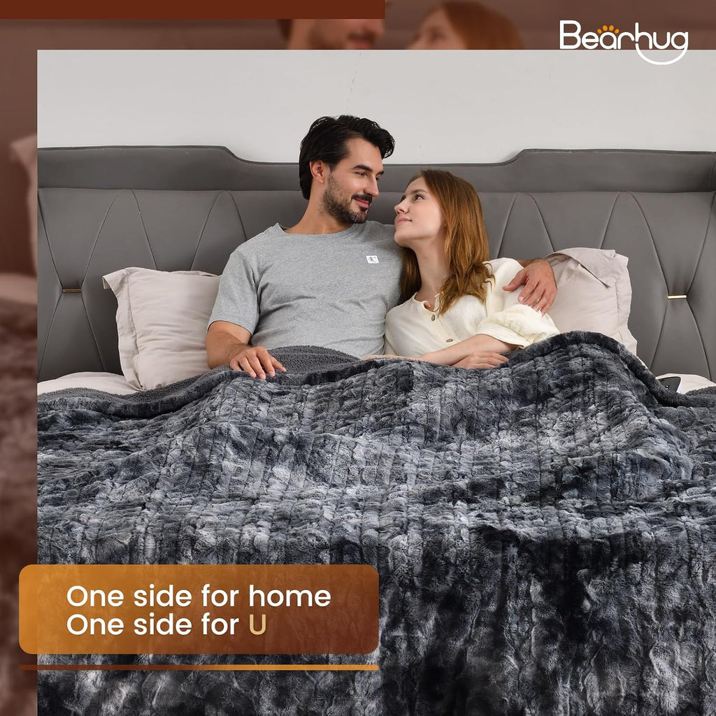 Electric Blanket King Size 100"x 90", Dual Controllers Heated Blanket, Reversible Faux Fur & Sherpa, Over-Heat