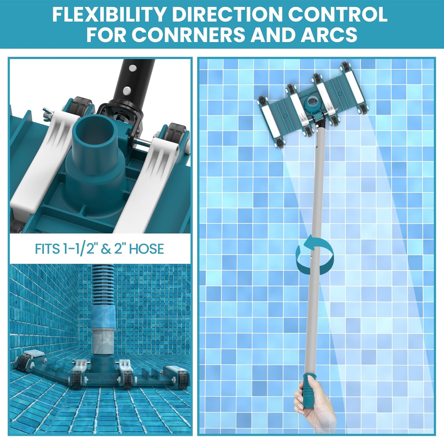 Deluxe Swimming Pool Cleaning Kit Including Pool Net and Vacuum Head, Pool Brush with 13Ft Pole for Above Ground &