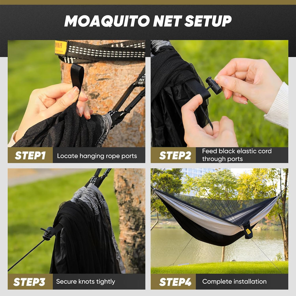 Camping Hammock with Mosquito Net, 500 lbs Portable Hammock with Tree Straps, 2-in-1 Double/Single Travel Hammock