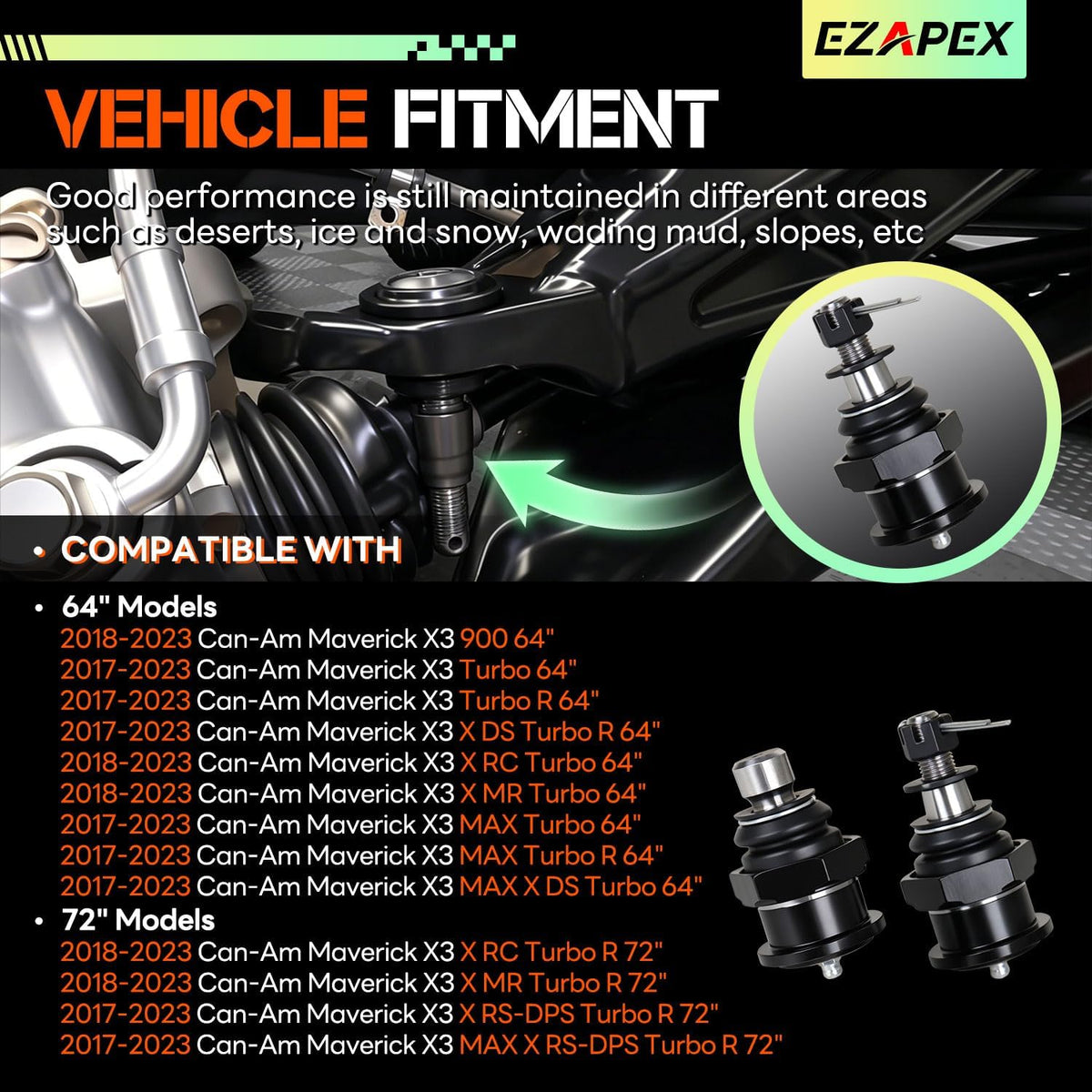 KRBJX3-PACK Upgraded Heavy Duty Replacement Ball Joint Compatible with 2017-2023 Can-Am Maverick X3