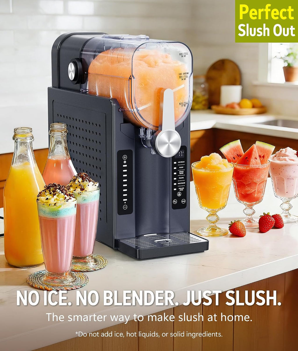 Slushie Machine: No Ice Needed Slushy Machine for Home, 6 Preset, Real-Time Temp Display, Auto-Clean | Frozen